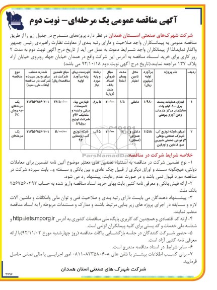 اجرای عملیات پست برق 800 کیلووات و ...