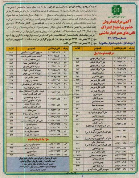 فروش امتیاز تلفن های همراه 