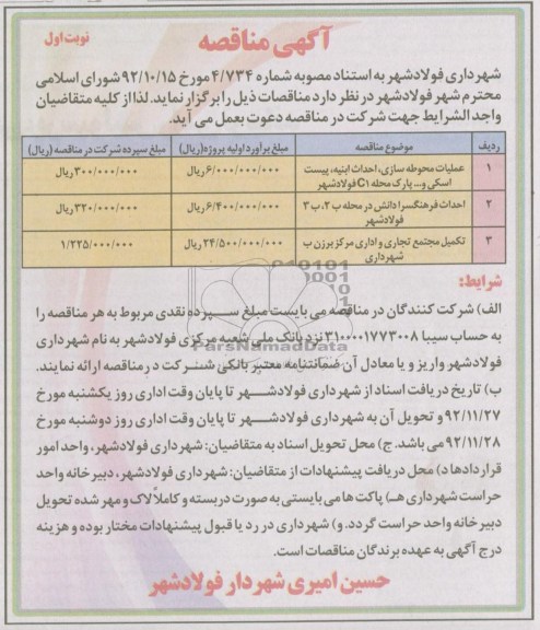 عملیات محوطه سازی ، احداث ابنیه ، پیست اسکی و ... پارک محله  c1 فولاد شهر