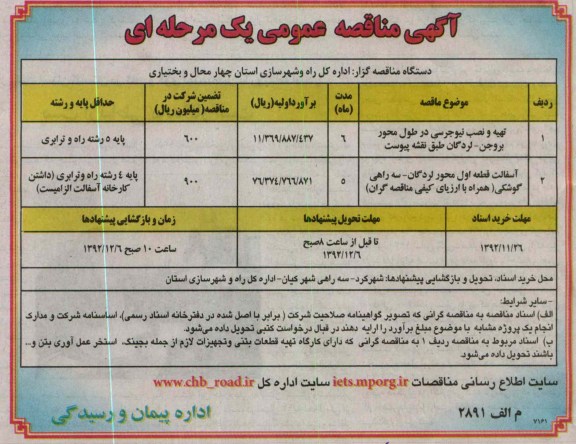 تهیه و نصب نیوجرسی در طول محور بروجن - لردگان ..