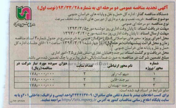 خرید ، نصب و بهره برداری از دوربین های ثابت ثبت تخلف سرعت 