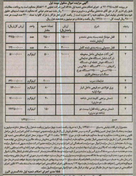 فروش قفل مونتاژ شده، اهن الات ضایعاتی و ...