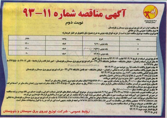 آگهی مناقصه,  خرید انواع پایه بتونی 