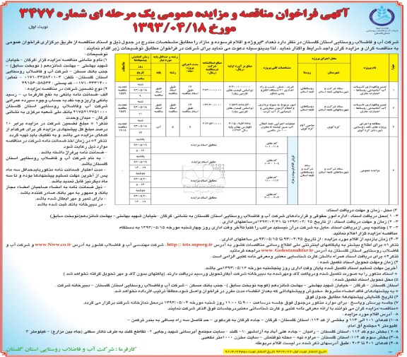 آگهی فراخوان مناقصه و مزایده عمومی یک مرحله ای , فراخوان تعمیرو نگهداری تاسیسات آب اشامیدنی روستاها 