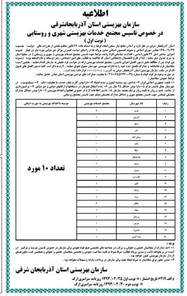 اطلاعیه آگهی مناقصه , مناقصه خصوص تاسیس مجتمع خدمات بهزیستی 