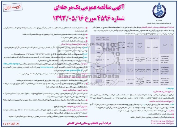 آگهی مناقصه عمومی یک مرحله ای, مناقصه تعمیرو نگهداری تاسیسات آب اشامیدنی