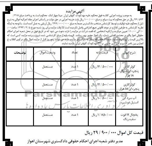 مزایده , مزایده کولرگازی پنجره ای جنرال