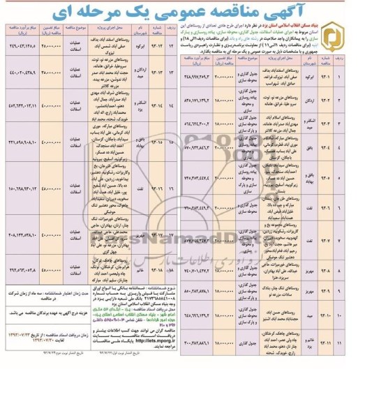 آگهی مناقصه عمومی یک مرحله ای, ناقصه اجرای عملیات آسفالت، جدول گذاری، محوطه سازی، پیاده روسازی و پارک سازی 