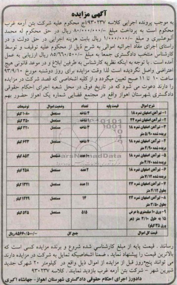 آگهی مزایده ,  مزایده فروش تیرآهن