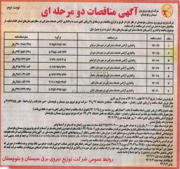 آگهی مناقصه , مناقصه نسبت به واگذاری آژانس خدمات مشترکین 