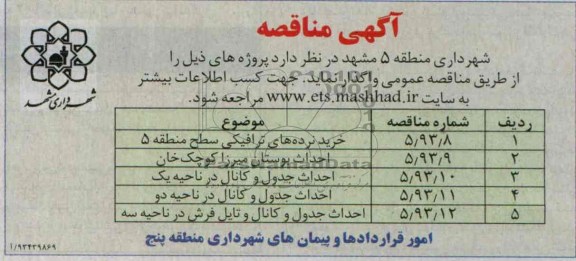 آگهی مناقصه , مناقصه خرید نرده های ترافیکی 