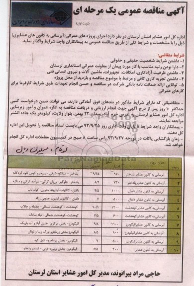 اگهی مناقصه عمومی یک مرحله ای , مناقصه  اجرای پروژه های عمرانی آبرسانی 