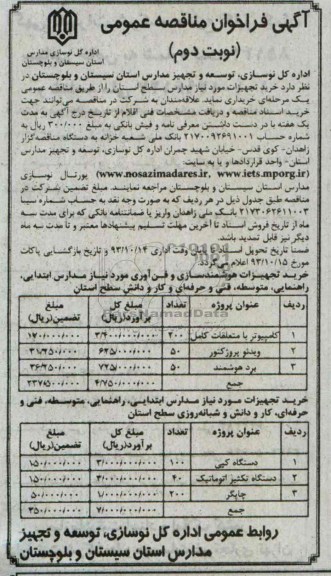 آگهی فراخوان مناقصه عمومی, مناقصه کامپیوتر با متعلقات کامل