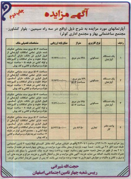 مزایده فروش اپارتمانها