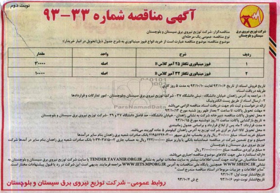 مناقصه , مناقصه خرید انواع فیوز مینیاتوری 