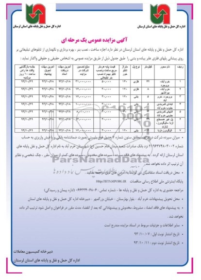 آگهی مزایده عمومی یک مرحله ای,مزایده اجازه ساخت، نصب بنر، 