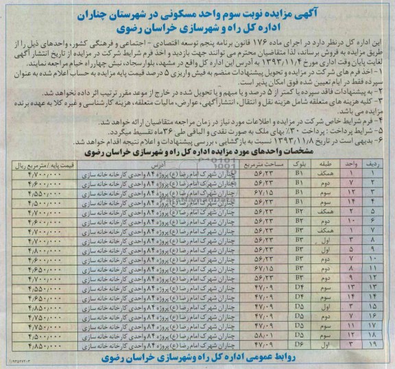 مزایده,فروش واحد مسکونی