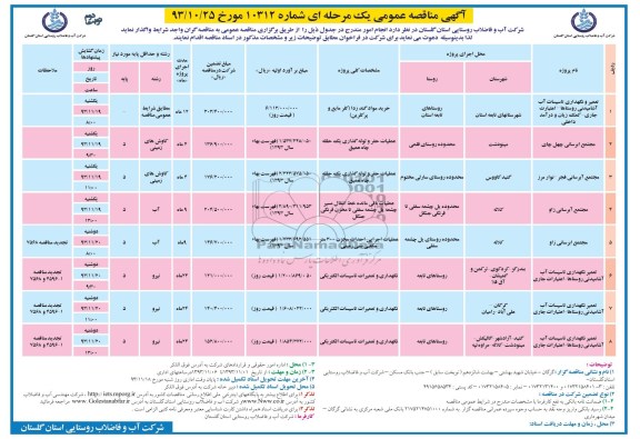 اگهی مناقصه عمومی یک مرحله ای , مناقصه مجتمع آبرسانی زاور