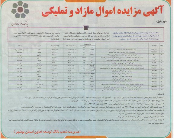 مزایده,فروش املاک مازاد و تملیکی