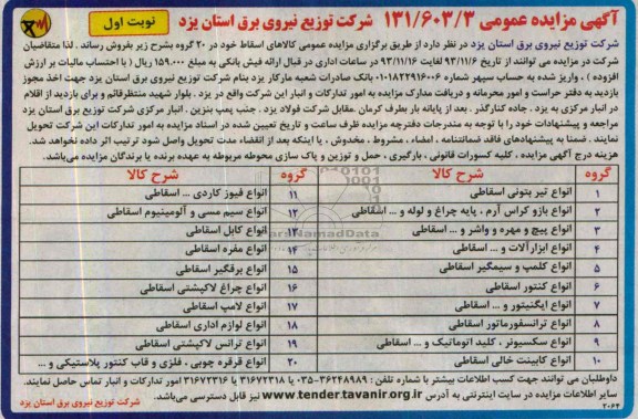 مزایده عمومی , مزایده عمومی انواع تیر بتونی اسقاطی 