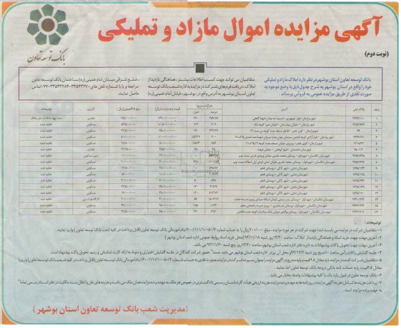 مزایده,فروش املاک مازاد و تملیکی