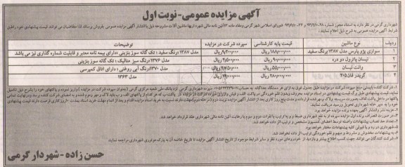 مزایده عمومی , مزایده عمومی فروش ماشین آلات