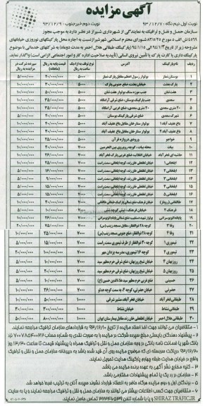 آگهی مزایده عمومی, آگهی مزایده عمومی اجاره محل پارکینگ های نوروزی