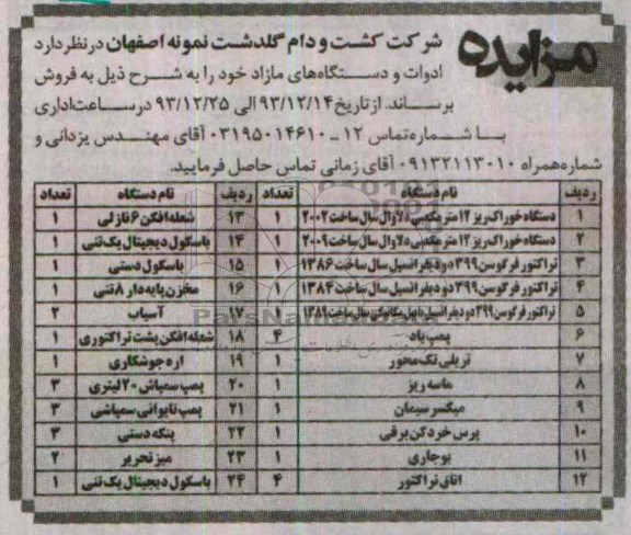 مزایده,مزایده فروش دستگاه خوراک ریز 12 متر مکعبی دلاوال و ... 