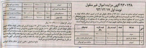 آگهی مزایده اموال غیر منقول,مزایده سرند