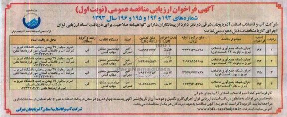 اگهی فراخوان ارزیابی , مناقصه اجرای شبکه جمع آوری فاضلاب 