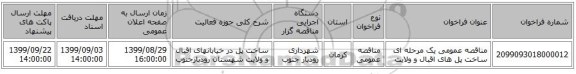 مناقصه عمومی یک مرحله ای ساخت پل های اقبال و ولایت