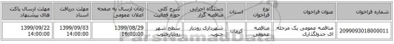 مناقصه عمومی یک مرحله ای جدولگذاری