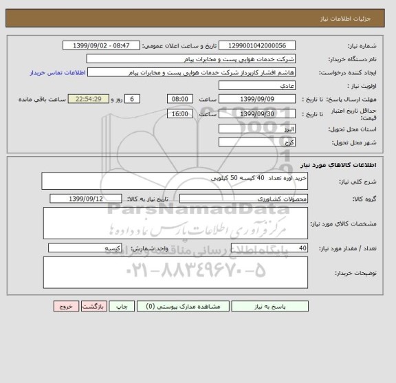 استعلام خرید اوره تعداد  40 کیسه 50 کیلویی