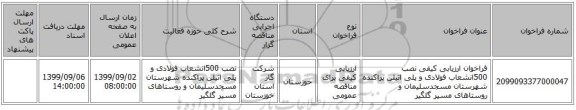 فراخوان ارزیابی کیفی نصب 500انشعاب فولادی و پلی اتیلن پراکنده شهرستان مسجدسلیمان و روستاهای مسیر گلگیر