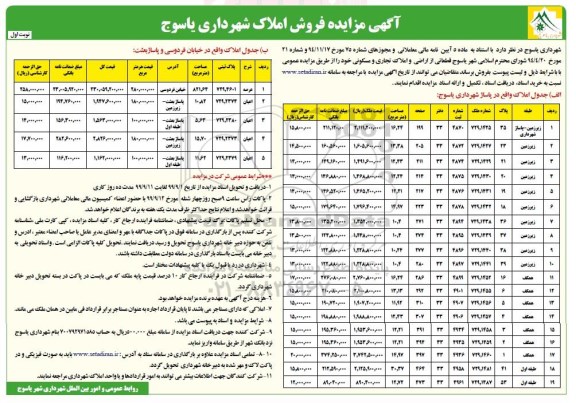 مزایده،مزایده فروش املاک اراضی و تجاری و مسکونی نوبت  اول و دوم 