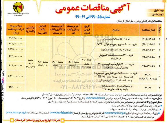 آگهی مناقصه های عمومی, مناقصه خرید 5500 عدد انواع  مقره سوزنی و ...