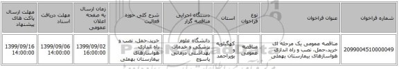 مناقصه عمومی یک مرحله ای خرید،حمل، نصب و راه اندازی هواسازهای بیمارستان بهمئی