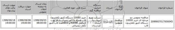 مناقصه عمومی دو مرحله ای خرید 10000 دستگاه کنتور تکفازبدون قاب 