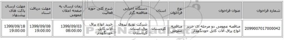 مناقصه عمومی دو مرحله ای خرید انواع یراق آلات کابل خودنگهدار  