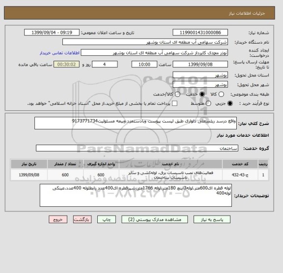 استعلام واقع درسد ریئسعلی دلواری طبق لیست پیوست وبادستمزد وبیمه مسئولیت9173771734