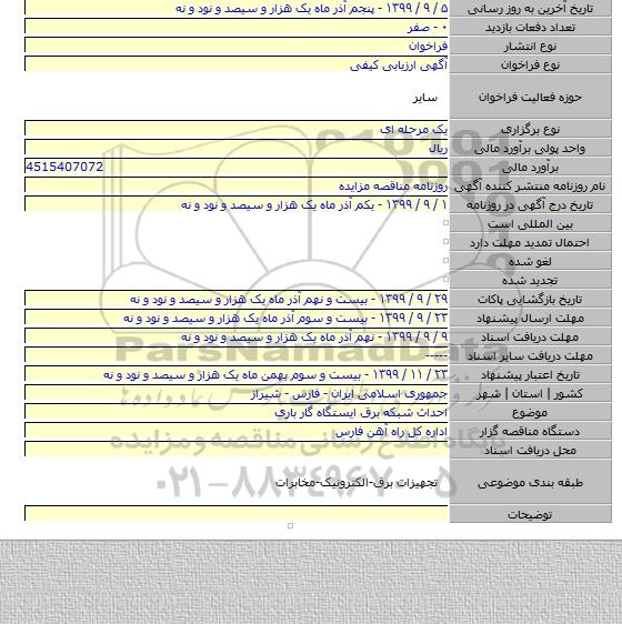 احداث شبکه برق ایستگاه گار باری