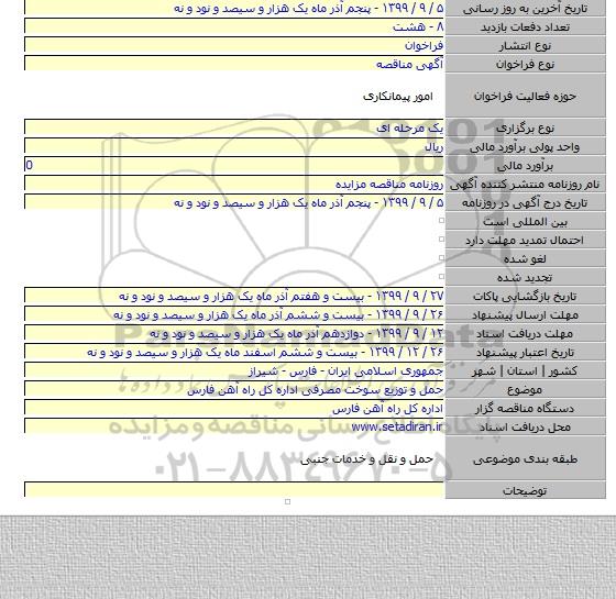 حمل و توزیع سوخت مصرفی اداره کل راه آهن فارس