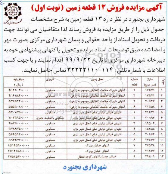 مزایده ،مزایده فروش 13 قطعه زمین کاربری مسکونی نوبت اول 