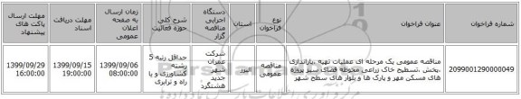 مناقصه عمومی یک مرحله ای عملیات تهیه ،باراندازی ،پخش ،تسطیح خاک زراعی محوطه فضای سبز پروژه های مسکن مهر و پارک ها و بلوار های سطح شهر 