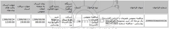 مناقصه عمومی همزمان با ارزیابی (فشرده) یک مرحله ای خرید مجموعه دکوراتیو پایه روشنایی - مناقصه شماره 99/147/603