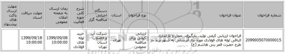 فراخوان ارزیابی کیفی تولید، بارگیری، حمل و باراندازی الباقی لوله های فولادی مورد نیاز آبرسانی به شهر پرند در طرح حضرت قمر بنی هاشم (ع) 