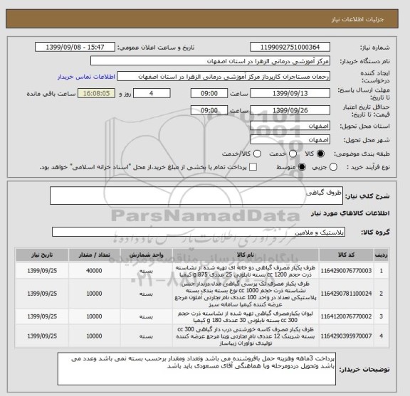 استعلام ظروف گیاهی