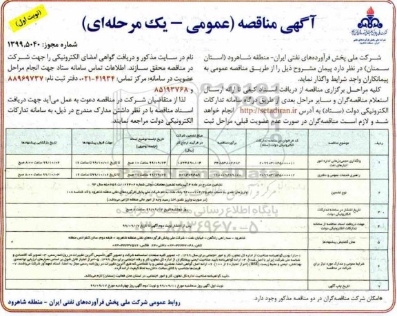 مناقصه عمومی ، مناقصه  واگذاری حجمی، زمانی امور انبارهای نفت و...