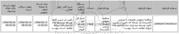 مناقصه عمومی همزمان با ارزیابی (فشرده) یک مرحله ای تامین اب شرب کانون توسعه عشایری چاه زاغ هرستان ارزوئیه مطابف اسناد پیوست 