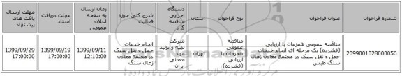 مناقصه عمومی همزمان با ارزیابی (فشرده) یک مرحله ای انجام خدمات حمل و نقل سبک در مجتمع معادن زغال سنگ طبس 